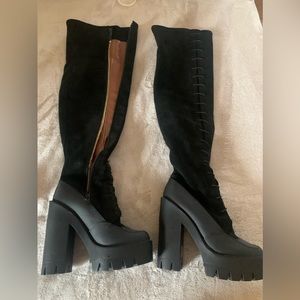 Platform lug over the knee suede & leather boots